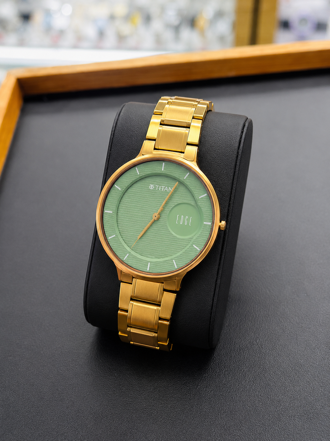 TITAN Men’s Green Dial Gold-Tone Watch