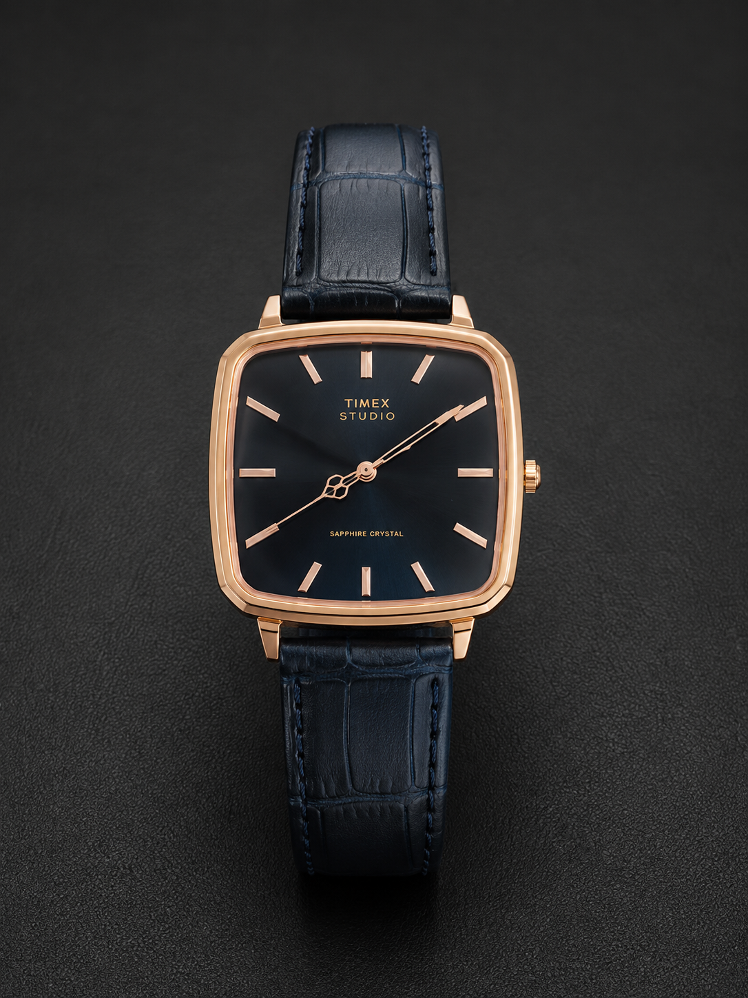TIMEX Stimo Men’s Black Dial Gold-Tone Leather Strap Watch