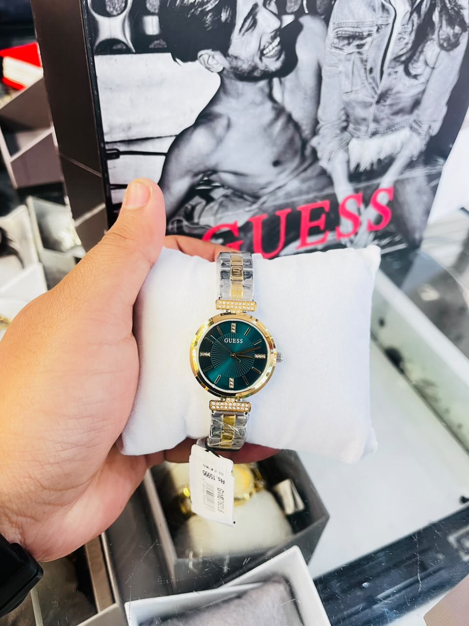 GUESS Women’s Emerald Green Dial Two-Tone Bracelet Watch