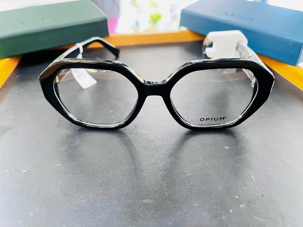 Opium Onyx | Chunky Geometric Gloss Black Eyeglasses