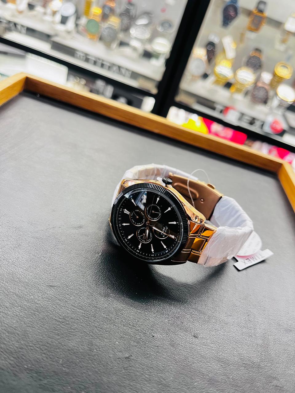 TIMEX Men’s Black Dial Gold-Tone Chronograph Bracelet Watch
