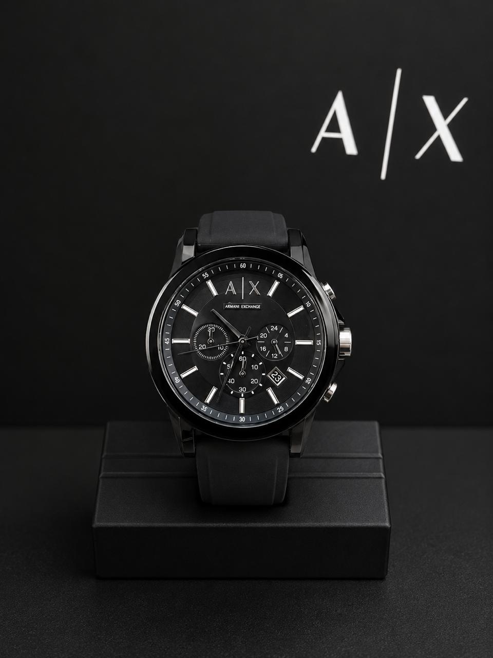 Armani Exchange (A|X) Men’s Black Chronograph Leather Strap Watch