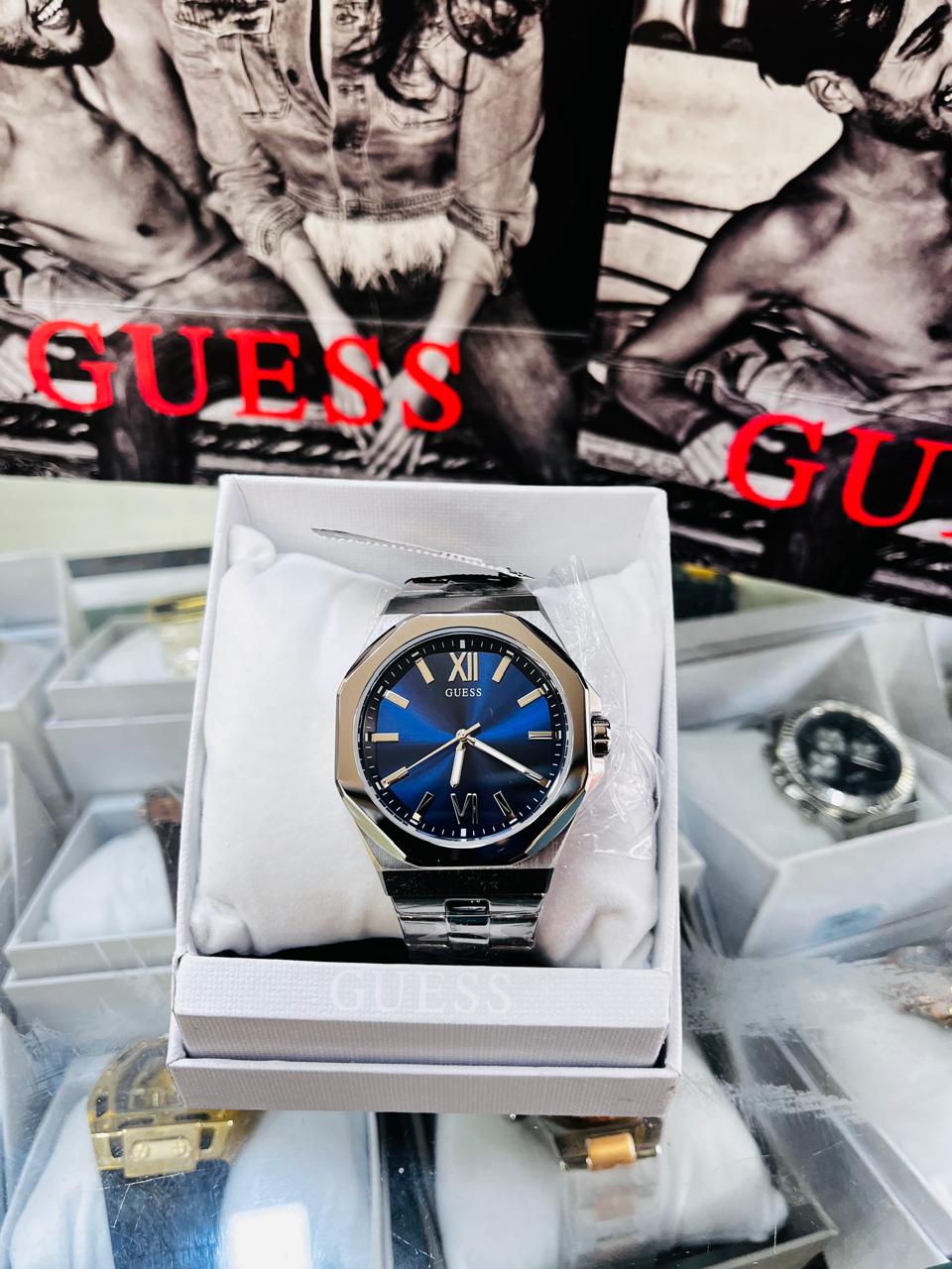 GUESS Men’s Blue Dial Stainless Steel Watch